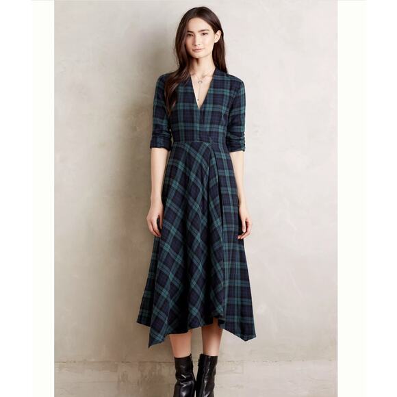 Anthropologie Dresses & Skirts - NWT Anthropologie Sylvan Plaid Shirtdress Tartan Green Blue Holiday Women XL